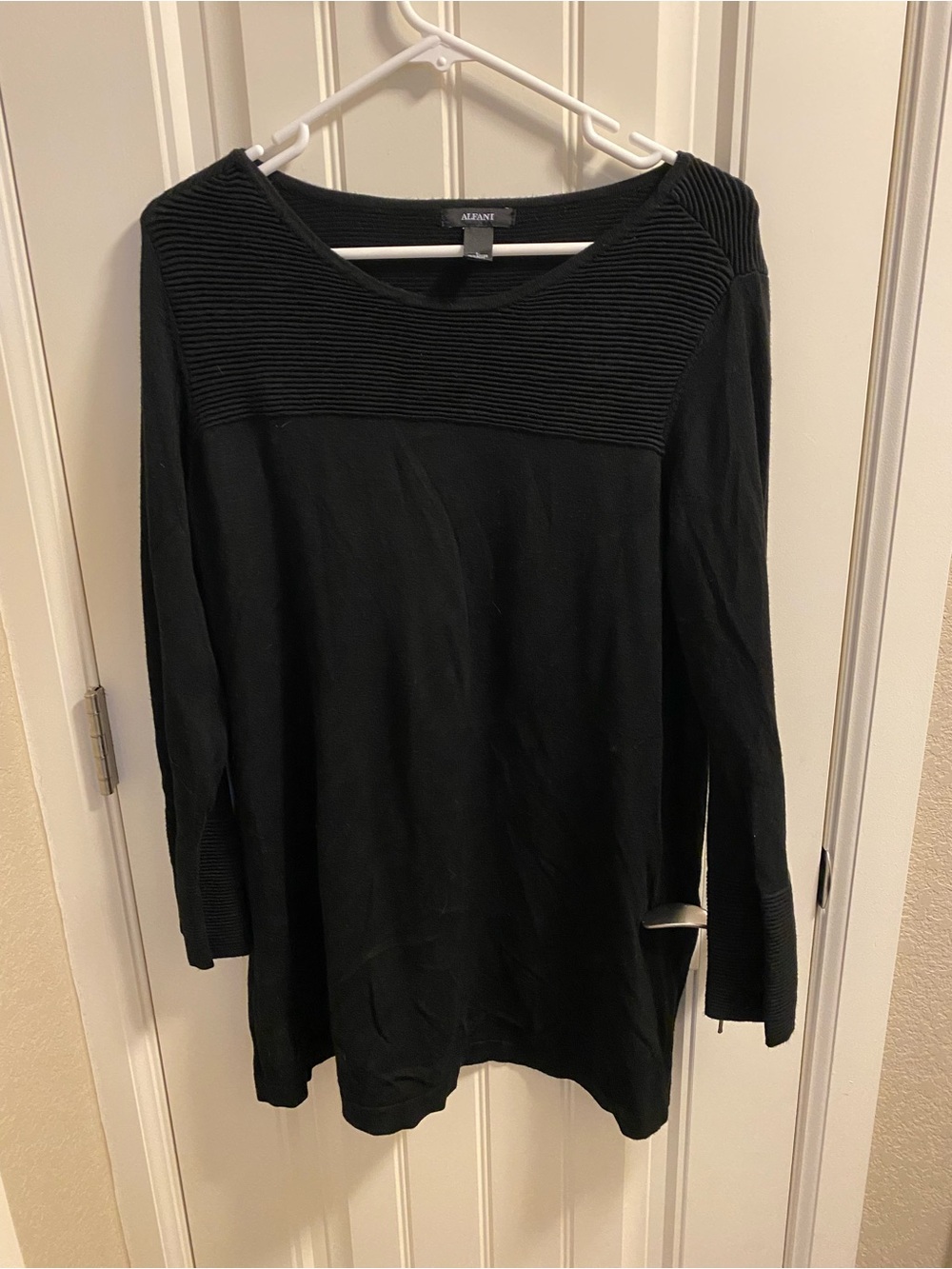 Alfani L Sweater Black Stretch Pullover Zip Cuff Large Lg